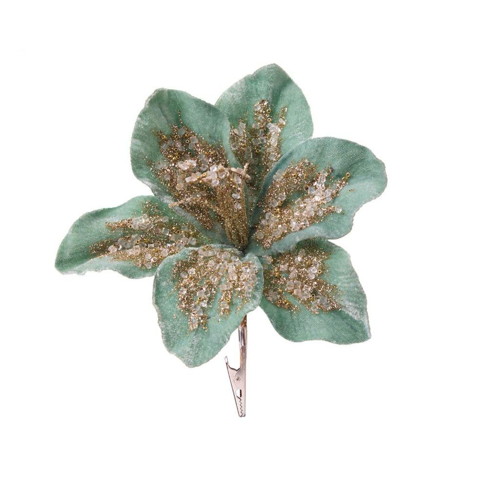 19cm Artificial Poinsettia Glitter Flower Sequin Flannel 3D Simulation Flower Glitter Simulation Fake Christmas Flowers