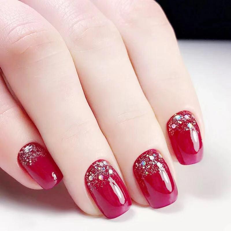 

24-Piece Short Red Glitter Press-On Nail Tips