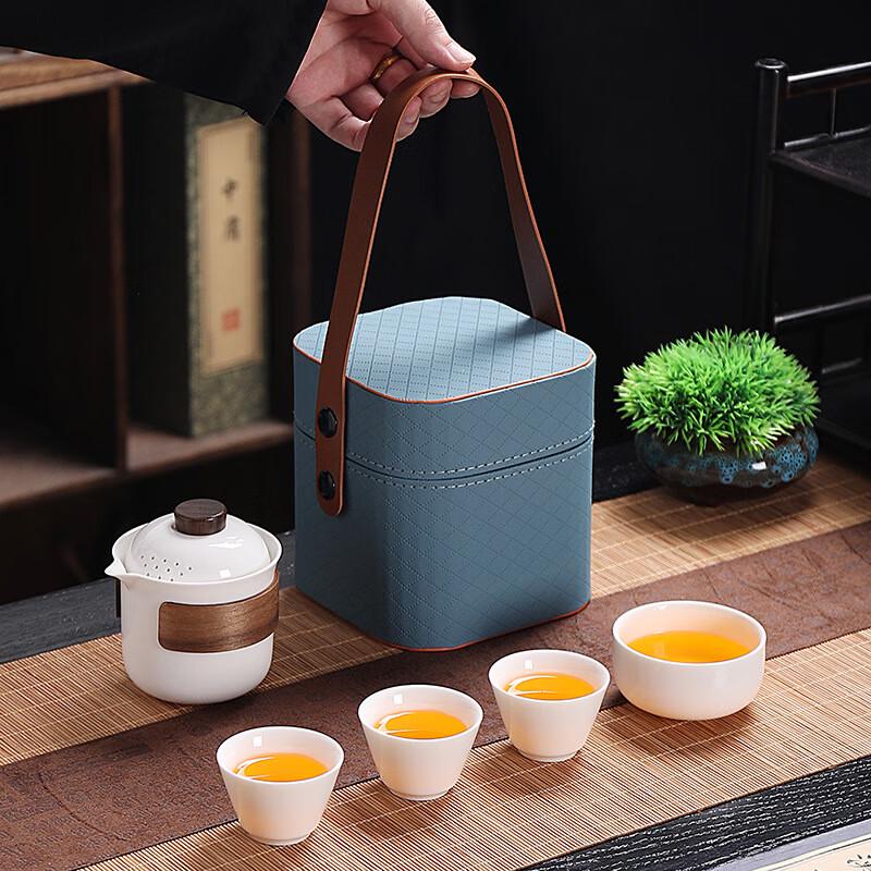 Portable Mutton-Fat Jade White Porcelain Kung Fu Tea Set