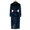 Hong Kong style star temperament single-breasted lapel denim dress women's autumn strap waist split long dress