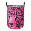 Pink Leopard Fabric Storage Basket with Handle Large Capacity Organizer for Bedroom Bathroom Dorm for Clothes Dorm Organization