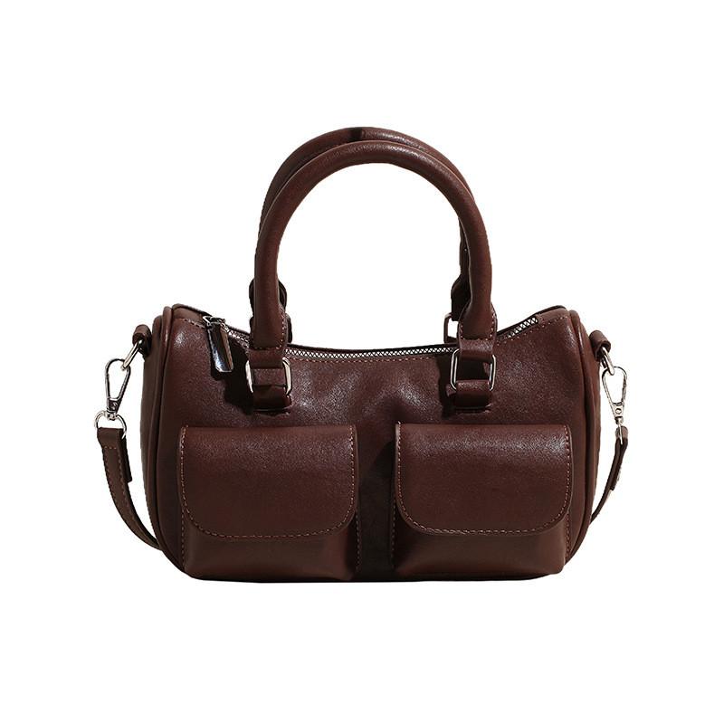 Chic Boston Bag For Women Stylish Large Capacity Handheld Shoulder Purse In Black Red Coffee