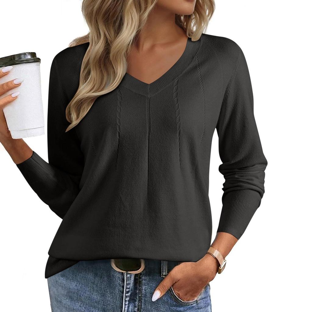 Women's Fashion Round Neck Pullover Sweater Casual Versatile Solid Color Knit Top