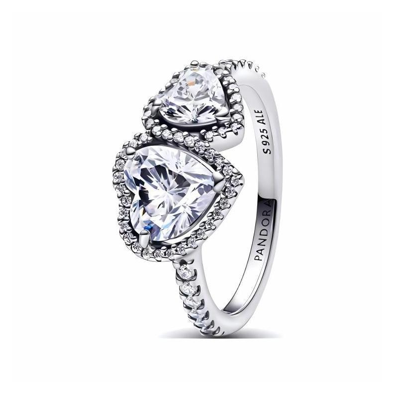 Pandora Double love heart pavé design 925 silver ring women s silver 193659CO1
