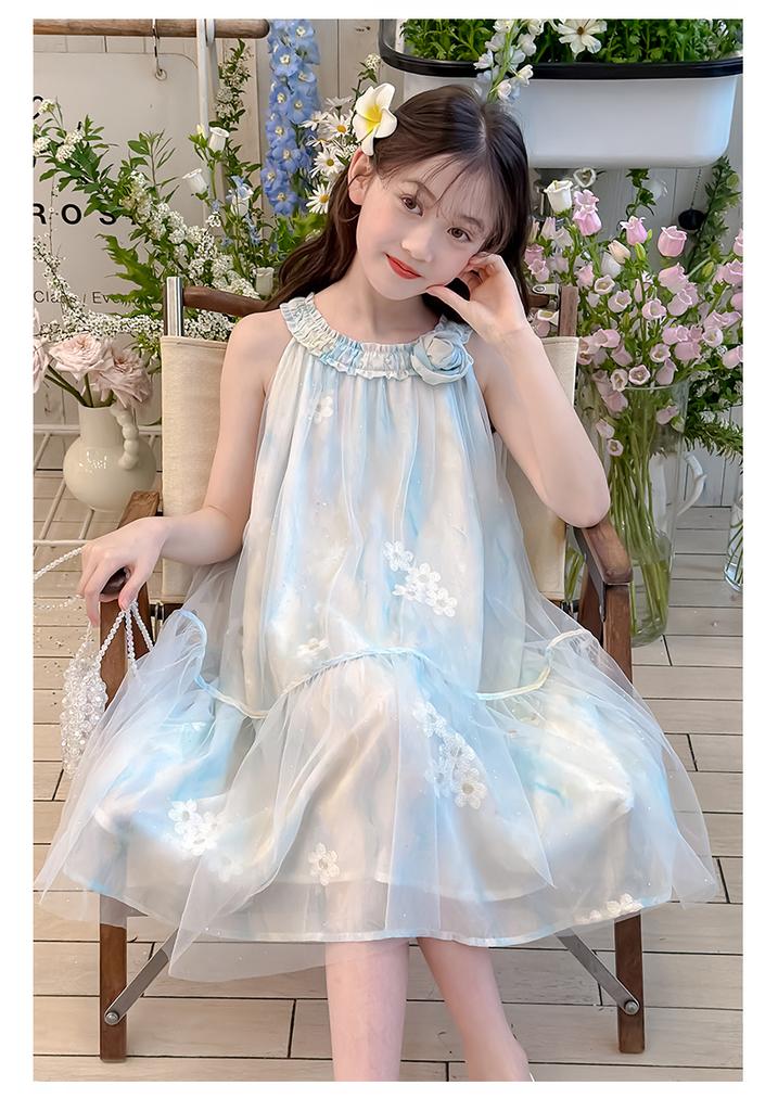 Girls' Sleeveless Dress, Summer Neck Hanging, Stylish Chiffon Dress, 2026 New Item, Medium To Large Children's Mesh Dress, Korean Version