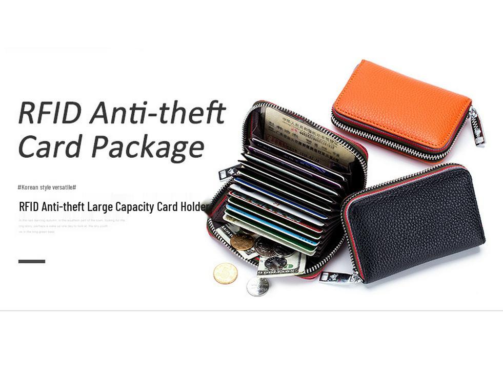 Stylish RFID Accordion Leather Card Holder with Zipper