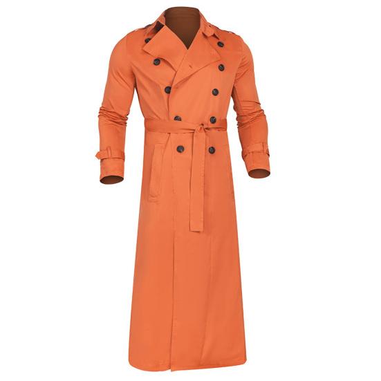 Autumn Winter Long Trench Coat Double-breasted Solid Color Slim Windproof Windbreaker Streetwear