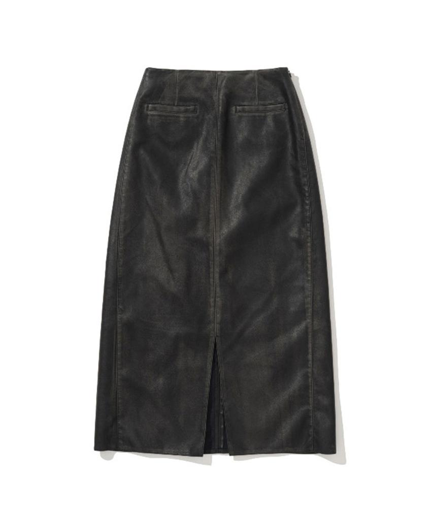 Er Er Vintage Wash Leather Long Skirt Black