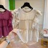 Women Summer V-neck Ruffled Short Sleeved Chiffon Shirt Design Sense Niche Sweet Top