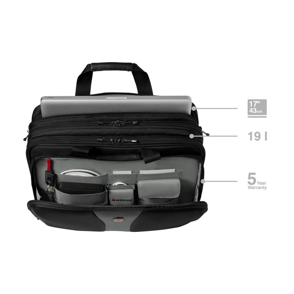 Wenger Legacy 600655, 17 Inch Laptop Case, with iPad/Tablet/eReader Pocket, 19 Litre, Business, School, Travel, Padded Laptop Compartment Black/Grey