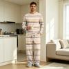 Men's Long Sleeve Pajama Set with Button Crotch and Elastic Drawstring Waist Pants for Home Loungewear