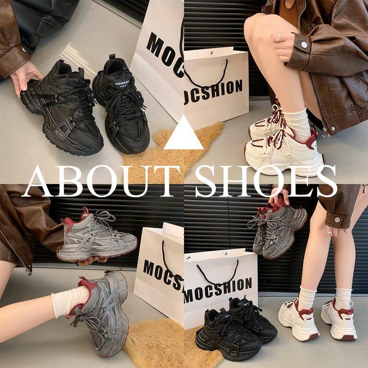 Angola red thick-soled velvet thickened high-top dad shoes for women's 2025 winter new heightening leather sneakers