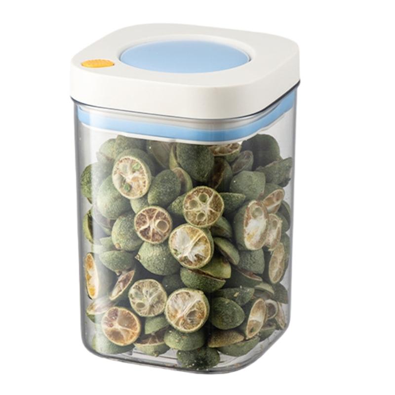 

Vacuum Seal Snacks Storage Jar Transparent Plastic Sealed Grains or Coffee Bean Holder Box Airtight Food Container синій/білий