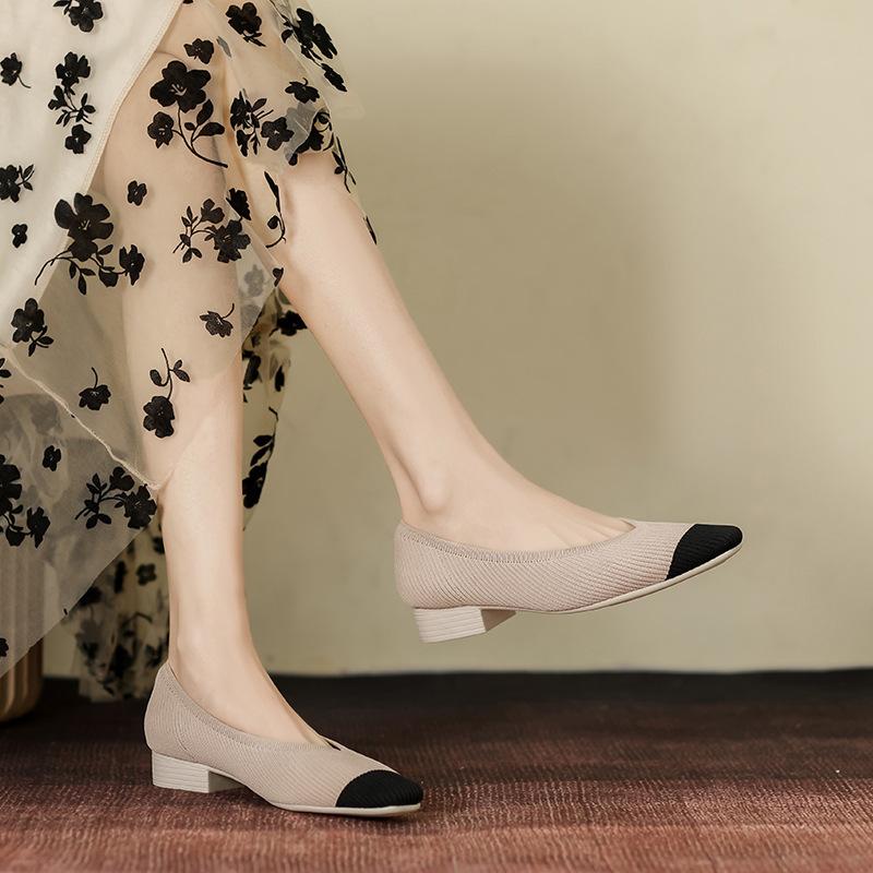 

New mid-heel flying-woven women s shoes woven breathable fashion light-mouth soft-soled women s single shoes 40