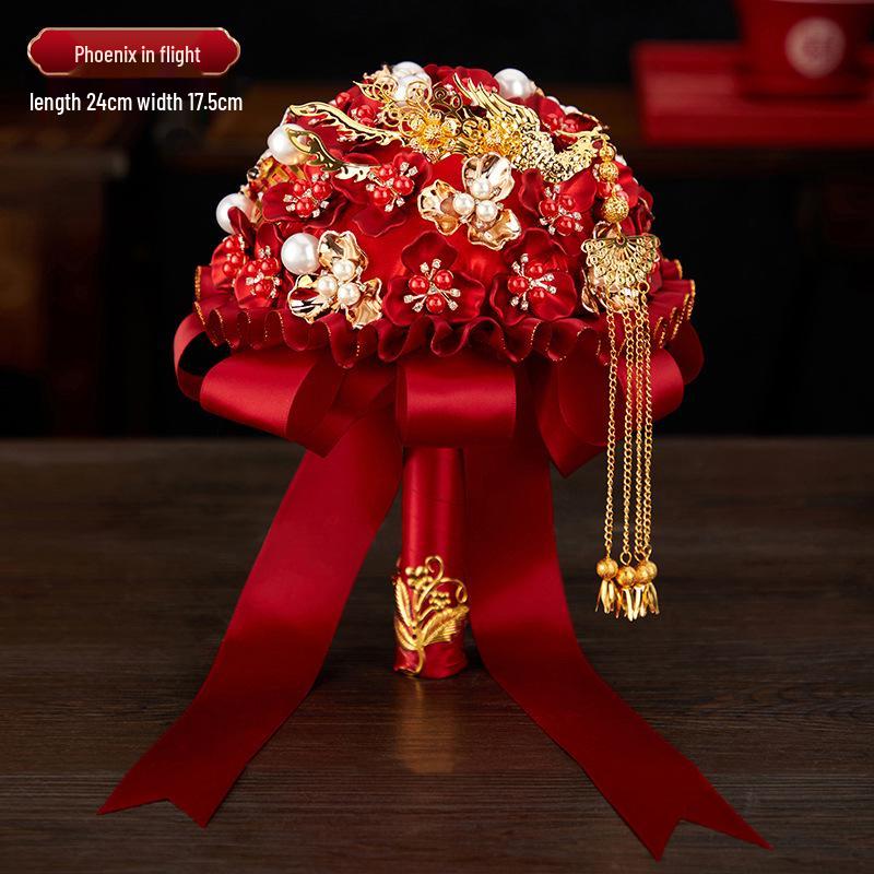 

Красные праздничные свадебные аксессуары: Букет невесты и реквизит для платья Сюхэ