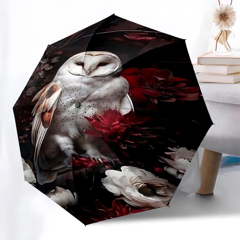 1pc Owl FlowersOpen/Close Umbrella-Windproof, Compact Travel Umbrella, Sturdy 8-Rib Shaft, Outdoor Accessory1214