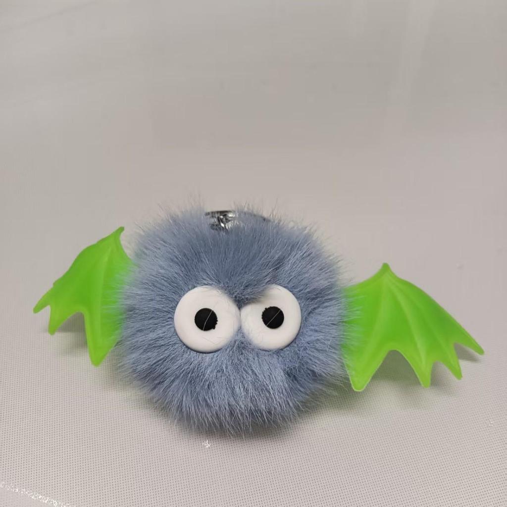 Halloween Bat Pompon Keychain: Cute Plush Bag Charm 