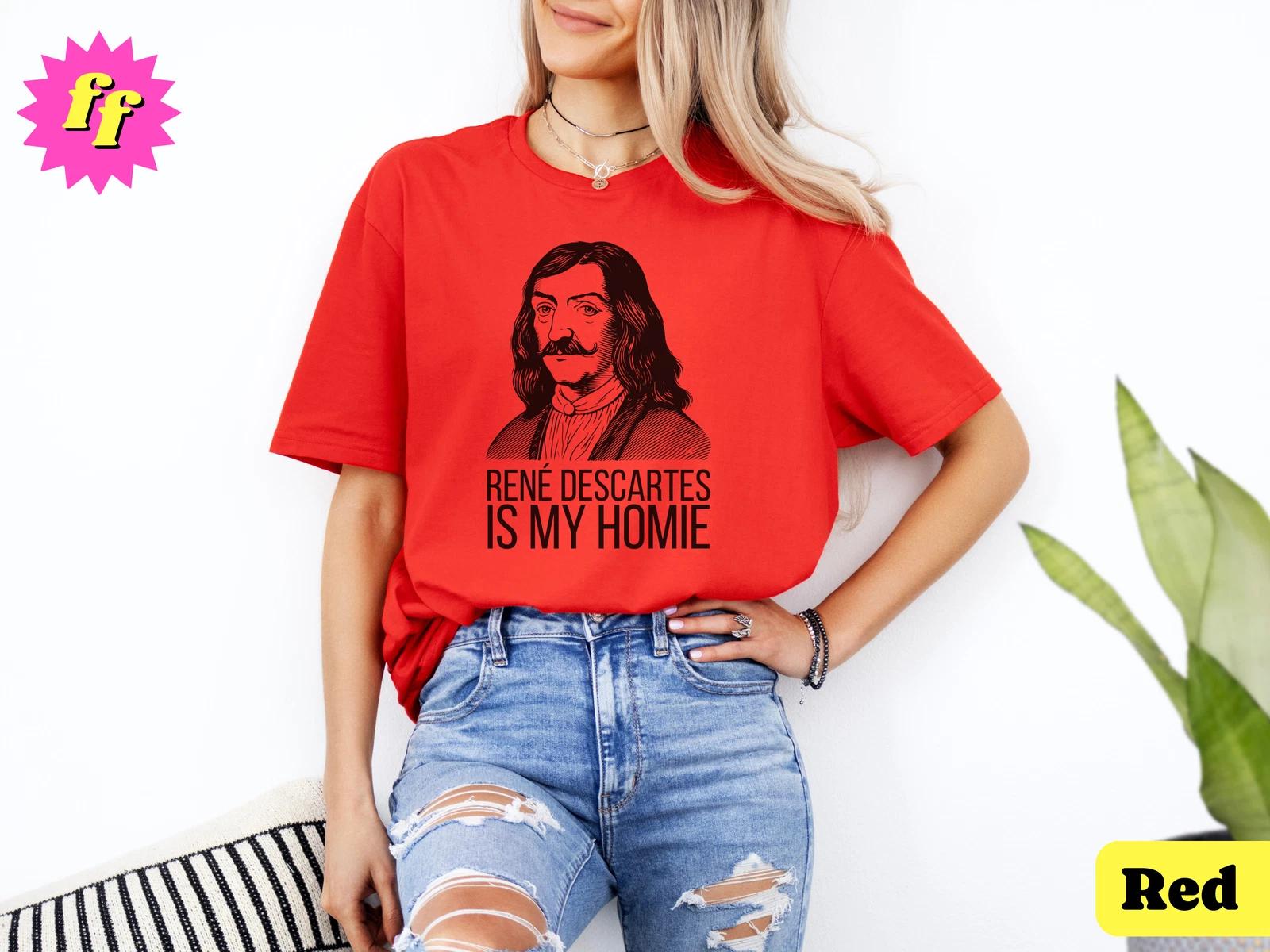 Funny Descartes  Shirt Philosophy Tee Math Teacher T- Shirt Philosopher STEM Gift L