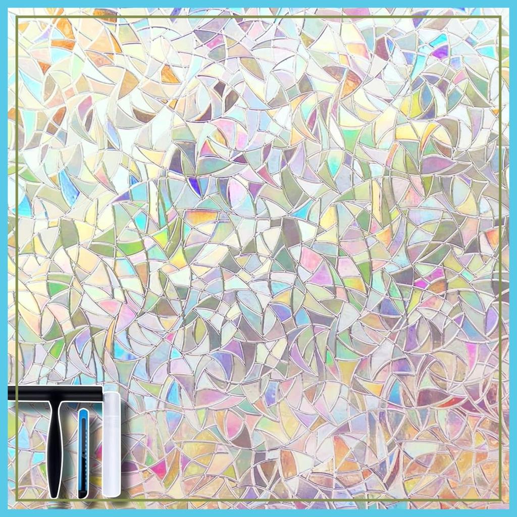 3D Rainbow Window Privacy Film with Installation Tools, Static Cling, Heat Control, Anti UV, 17.5x78.7 Inches