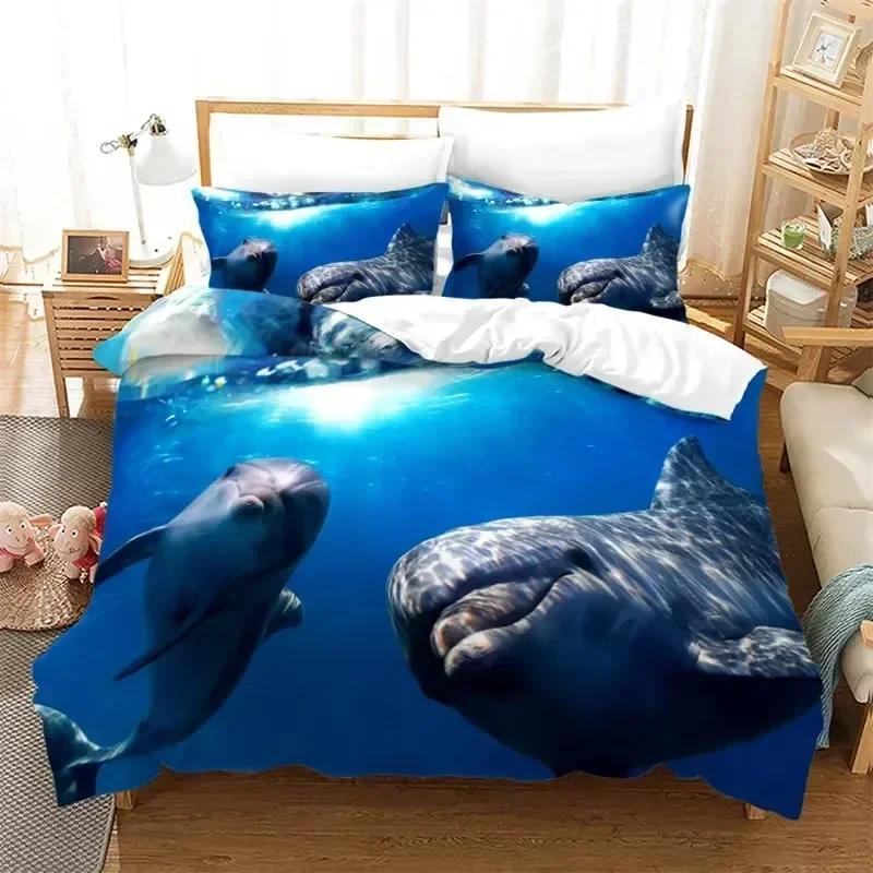 Top Dolphin Duvet Cover Full Kids Ocean Animal Bedding Set Luxury Mediterranean Style Comforter Cover Bedroom Decor
