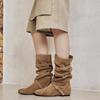 Height increase of 6cm~ 2025 autumn and winter new Korean knight boots round head buckle with soft folds and thin high boots for women