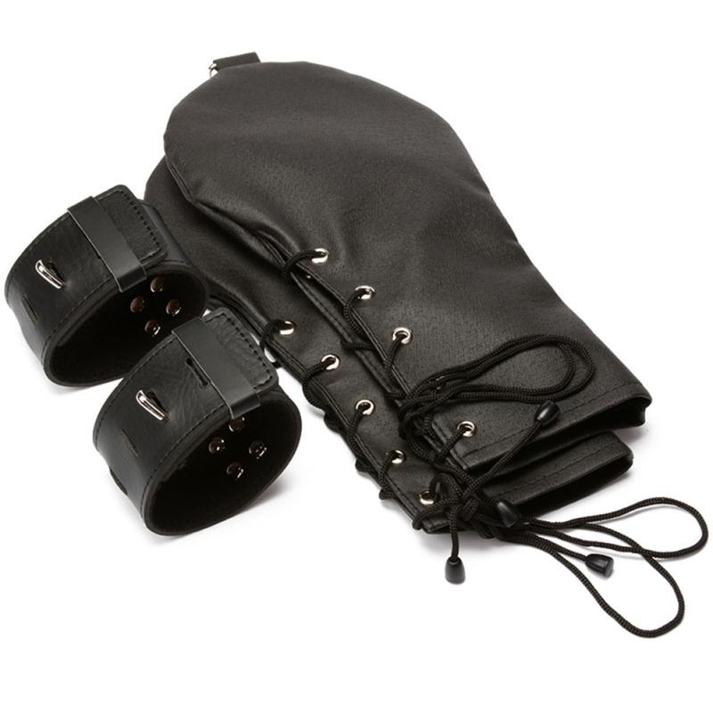 Slave Dog Hand Gloves Bondage Restraints Leather Lockable Mittens