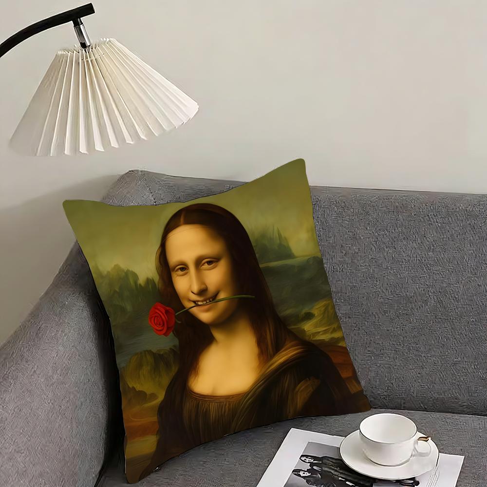 Modern Art Funny Mona Lisa Cushion Cover Pillowcase Ultra Soft Skin Friendly Fabric Cloud Like Comfort Concealed Zipper