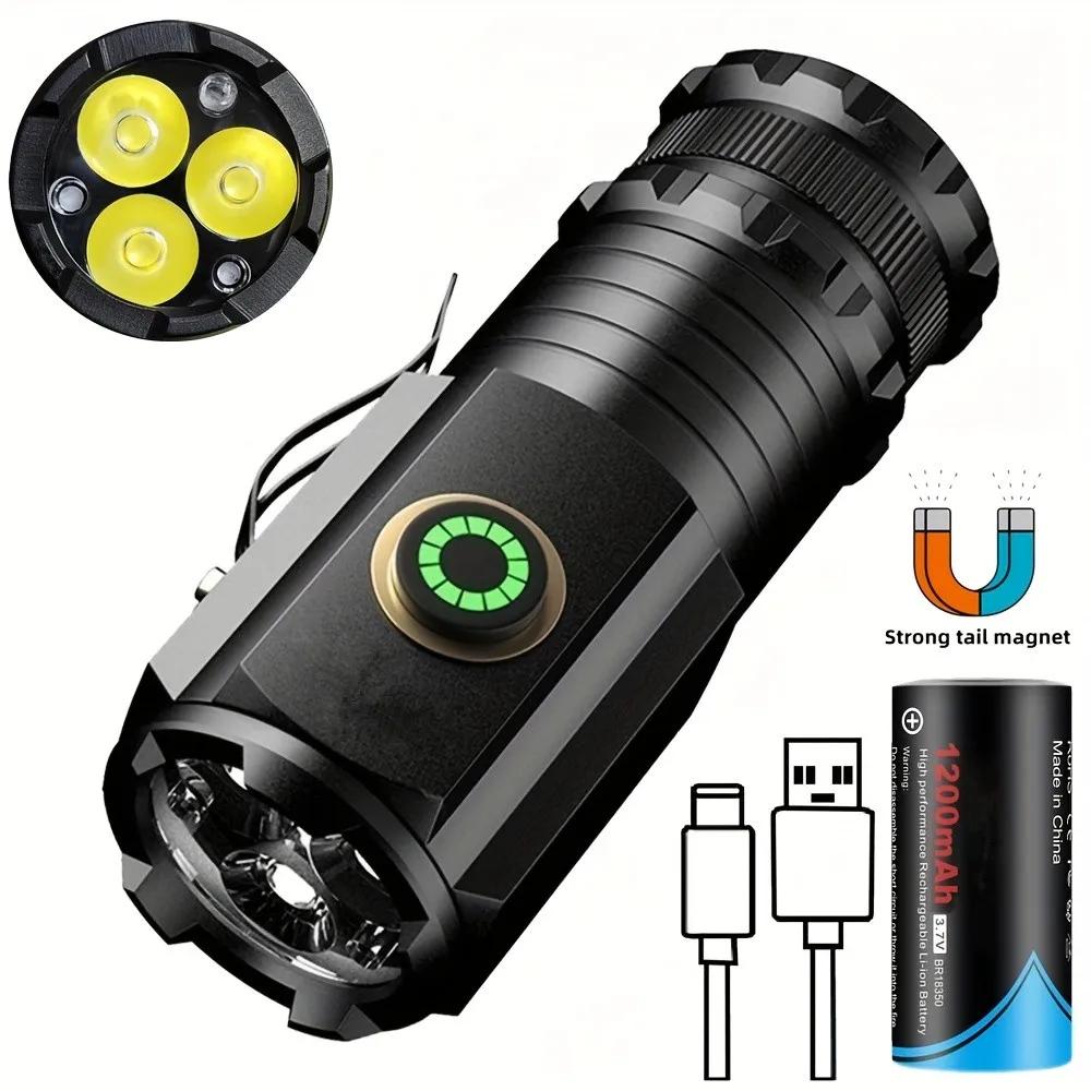 Super Bright LED Flashlight Powerful USB Charging Torch Magnet 5 Modes Aluminum Alloy Waterproof Mini Fishing Camping Lantern