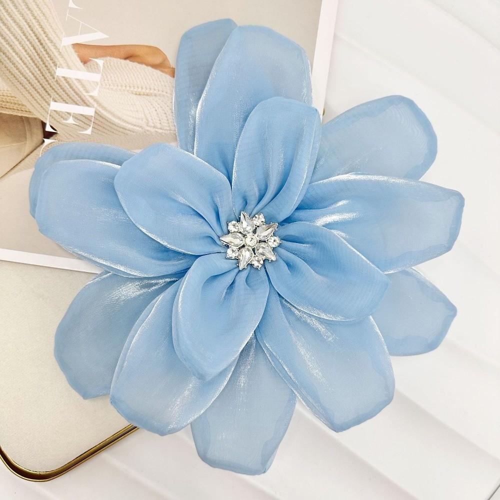 

Аппликация из ткани с цветами и стразами, многослойный цветок из атласа и шифона, нашивка на одежду, 3D цветок, для DIY, головного убора, груди одежды синий