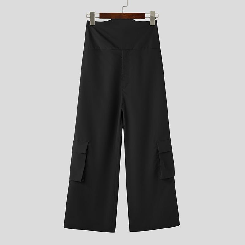 

INCERUN Мужские повседневные прямые брюки с эластичной высокой талией, повседневные длинные брюки L чёрный