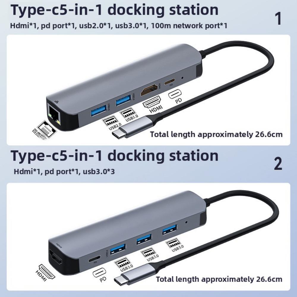 5-in-1 Type-C Docking Station USB-C Hub Gigabit Ethernet 4K HDMI Adapter for Laptop