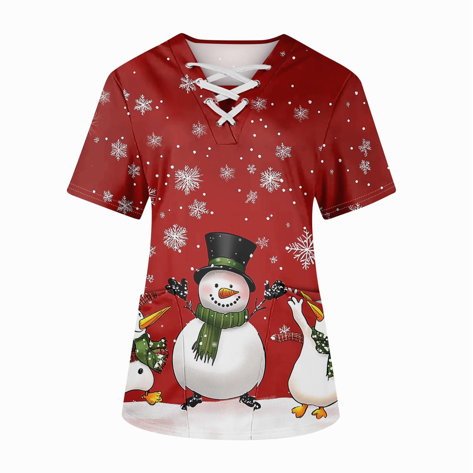 Плюс размерСкраб с принтом Рабочая форма Топы для женщин Крест V-образным вырезом — фото 11