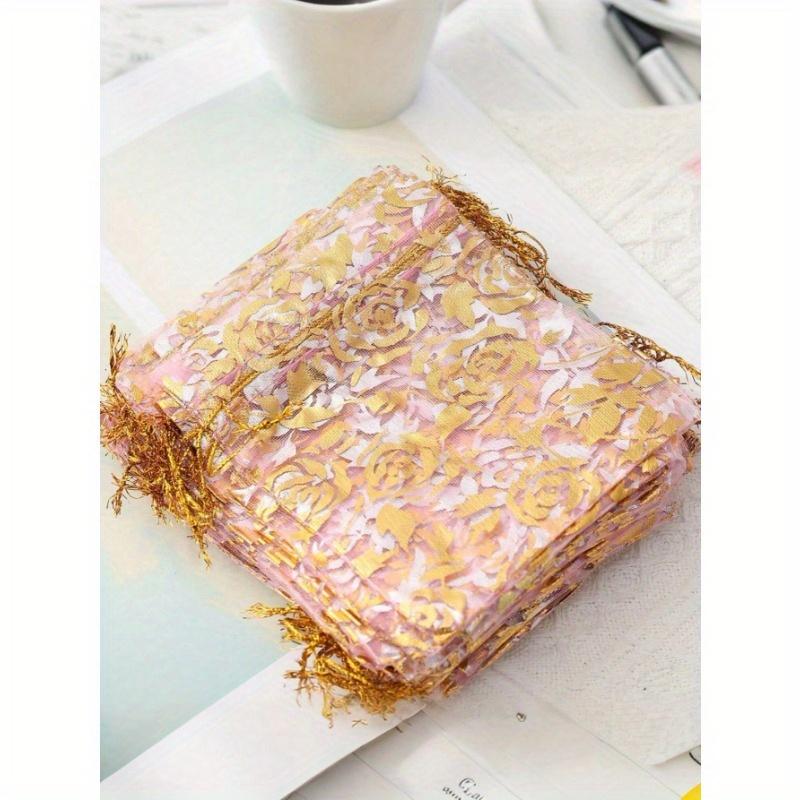 9*12Cm Hot-Stamping Pink Organza Candy Gift Bag, Jewelry Storage Bag, Gift Packaging Bag, Candy Bag, Cosmetics Travel Storage