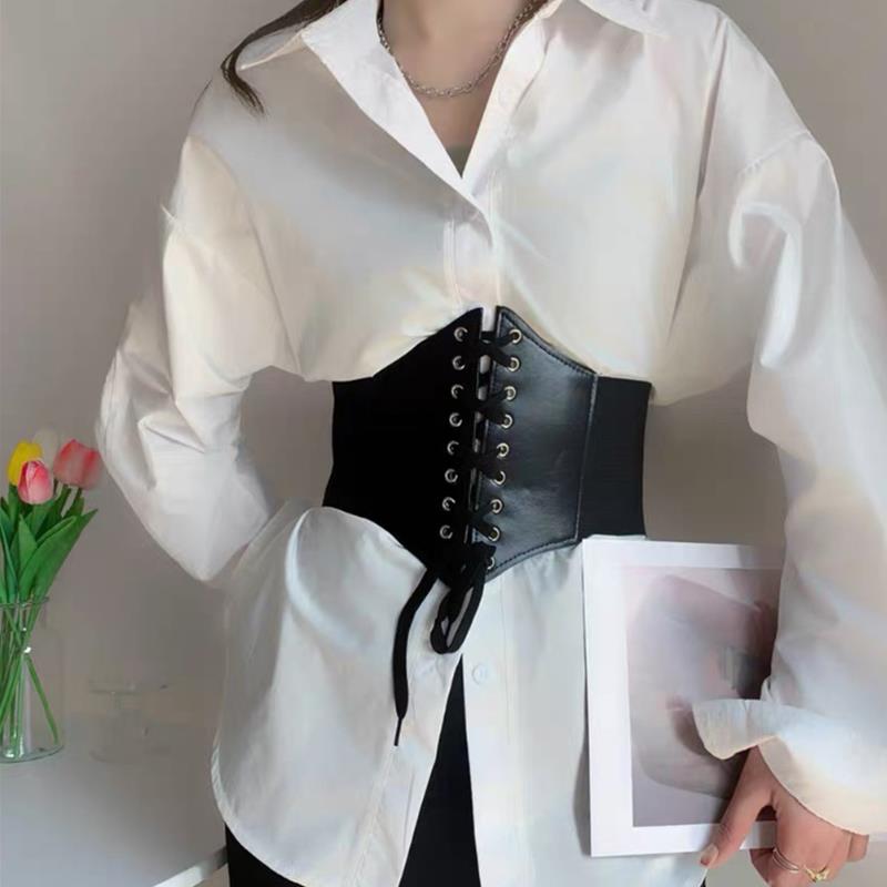 Corset Punk Black Wide Belt PU Leather Slimming Body Belts for Women Elastic High Waist Belt Female Dress Belt Body Shapewear