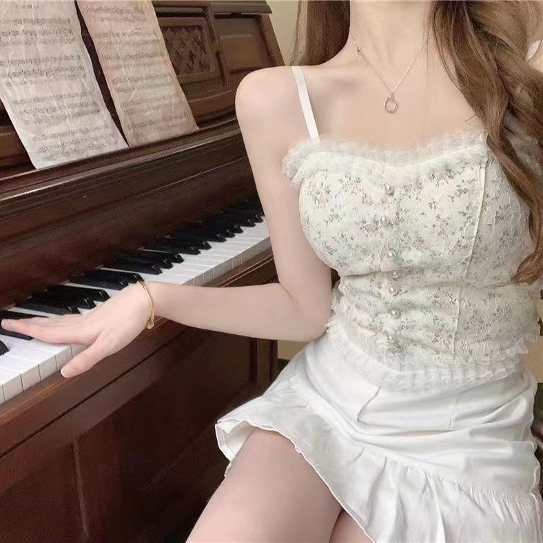 

Women s Lace Camisole Lining Vest Bandeau with Chest Pad Hot Girl Ruched Inner and Outer Wear Anti Slip Vest XL