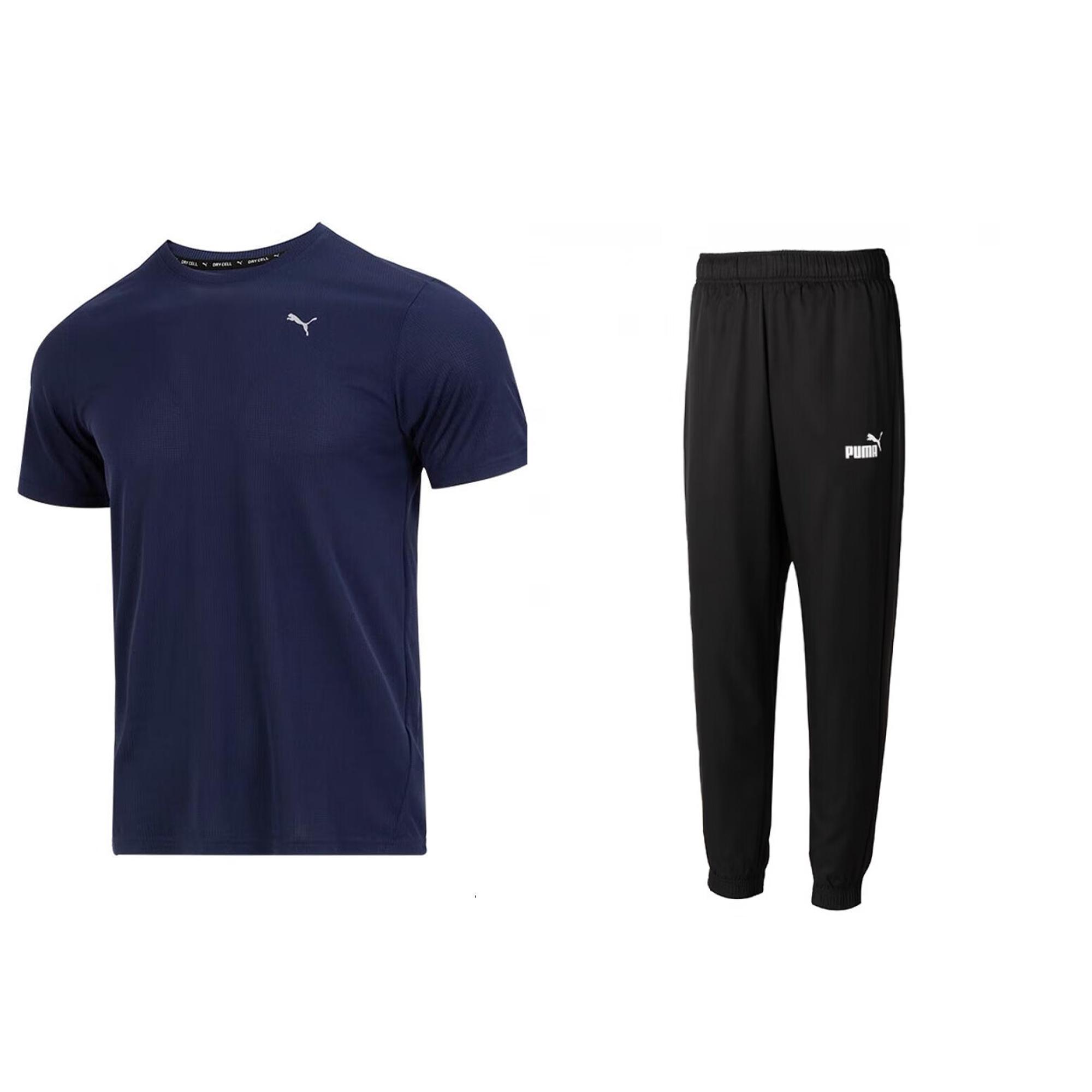 

Puma Дышащая тренировочная футболка с коротким рукавом, зауженные быстросохнущие длинные брюки, повседневный спортивный комплект, мужские комплекты 520759-06+685639-51 2XL