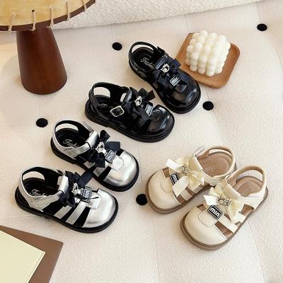 Niedliche Mädchen Jungen Baotou Sandalen Schleife Peep-Toe 2025 Neu Weich Beige Kinder Prinzessin Schuhe Lässige Sandalen Niedliche Kinderschuhe Rutschfest