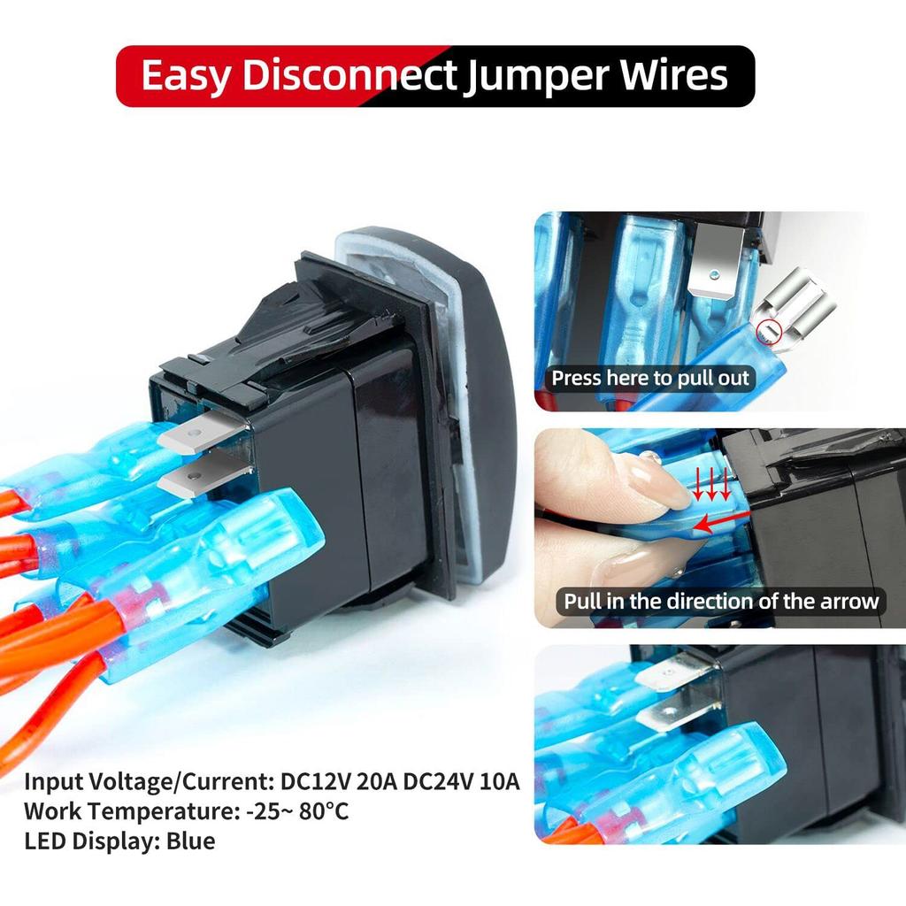 Purishion 4 Gang Rocker Switch Aluminum Panel with Voltmeter & Dual USB(4.8 Amps) Fast Charging, Blue Backlit Led, Pre-Wired IP65 Waterproof for