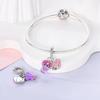 Pink Copper Flower Butterfly Baking Girl Charms Beads Fit Original Bracelet For Women Jewelry Making Gift