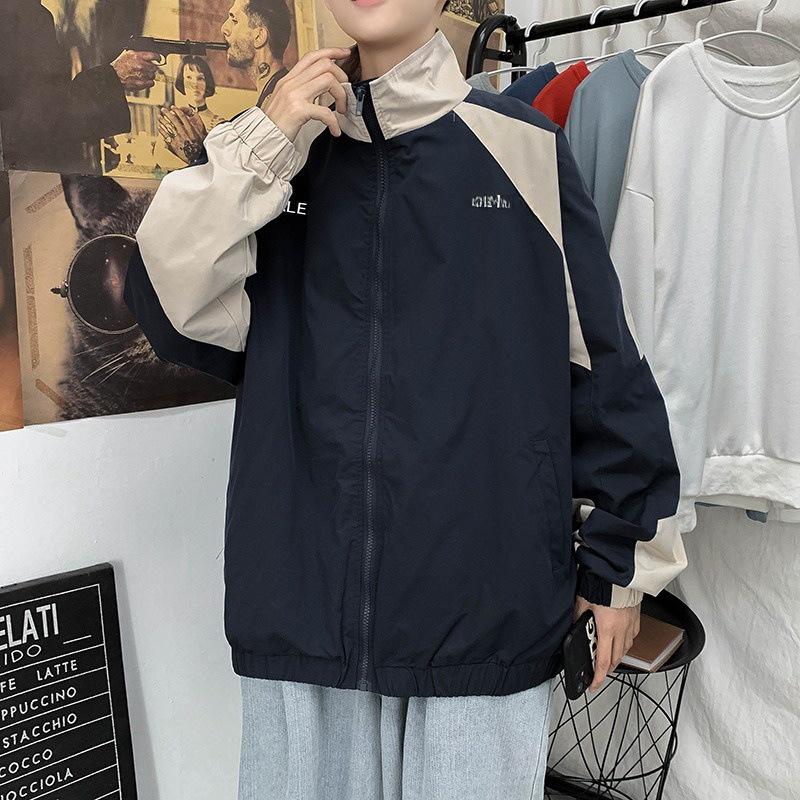 

Мужская модная ретро-куртка с воротником-стойкой: Верхняя одежда в бейсбольном стиле с контрастной строчкой для студентов L королевский синий