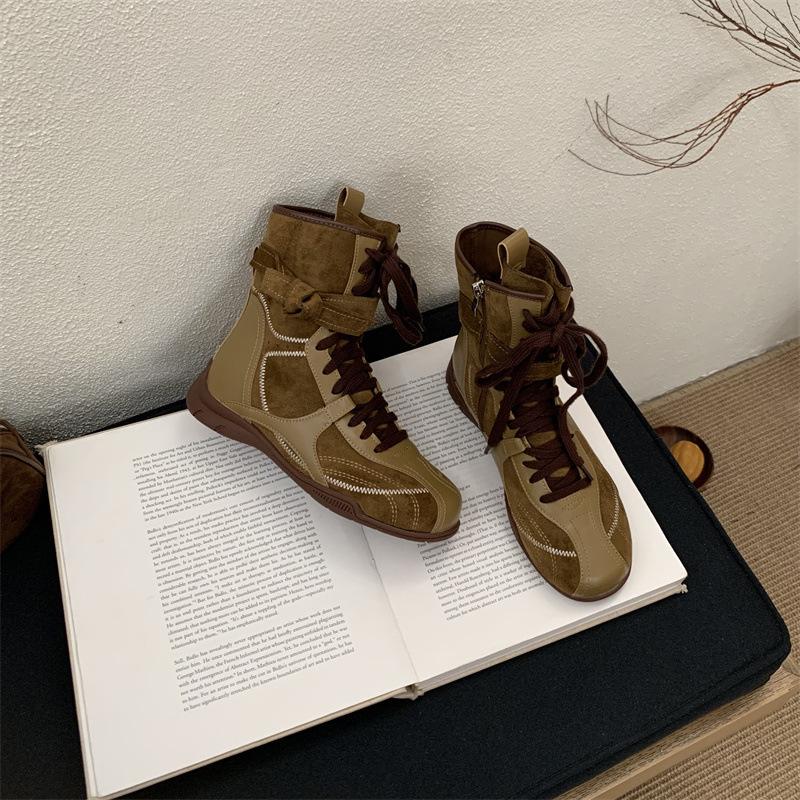 2025 Trendy Retro Color Matching Straps Side Zipper Hunting Outfit Dexun Martin Boots Small Medium Boxing Boots