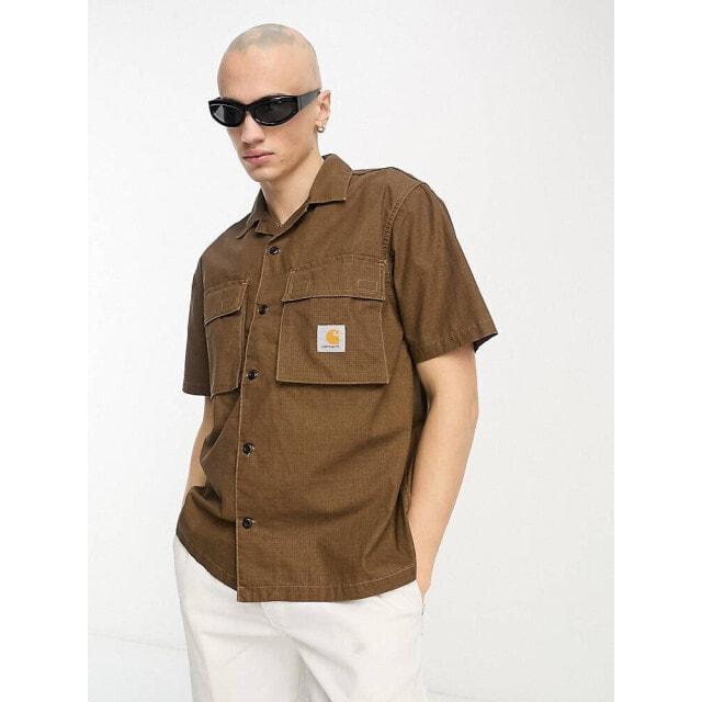 

Коричневая рубашка с короткими рукавами Carhartt WIP Wynton