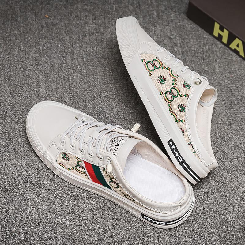 Men's shoes spring men's lazy canvas board shoes one pedal men's half drag heel-less new trendy shoes slippers