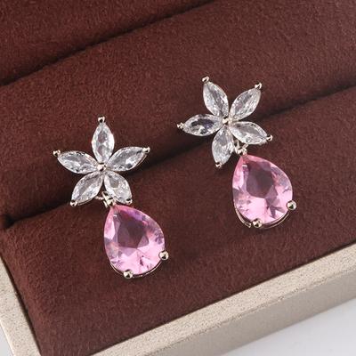 Classic Light Luxury Design Water Drop Flower Earrings Fashion Everything 925 Silver Plated Imitation Crystal Gemstone Jewelry
