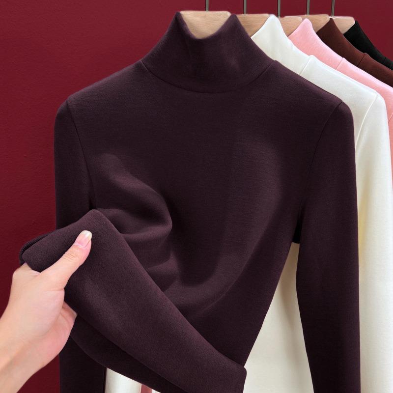 Silk warm fleece heating and thermal underwear women's inner top fleece thickened turtleneck autumn clothes containing wool bottoming shirt winter