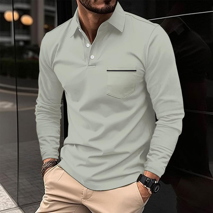 Vår Høst Mann Langermet POLO skjorte Lapel Lomme Sports Polo skjorter for menn