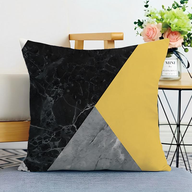 Yellow and Black Geometric Print Decorative Pillowcases Bedroom Living Room Square Cushion Pillowcases