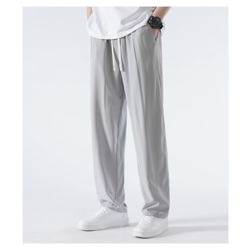 Men Elastic Waist Straight Leg Pants Casual Loose Drawstring Summer Trousers