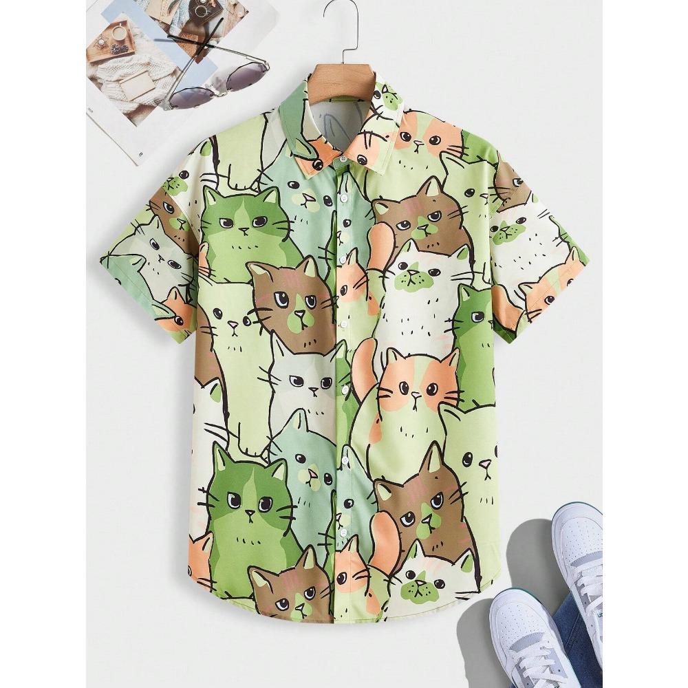 

Мужская мода унисекс с милым принтом кота, повседневная повседневная одежда с коротким рукавом и 3D-печатью, модные гавайские рубашки для мужчин в стиле Харадзюку 2XL