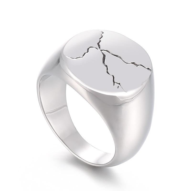 Trendiger Edelstahl Breitseiten-Fingerschlüssel, Einfaches Personalisiertes Design Schmierriss Rund Herrenring